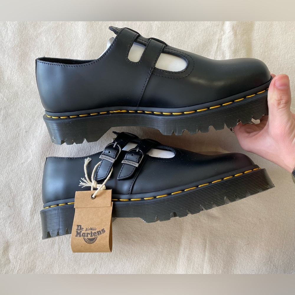 NIB Dr. Martens 8065 Black Smooth Leather Double Strap Mary Jane Derby Shoe W11